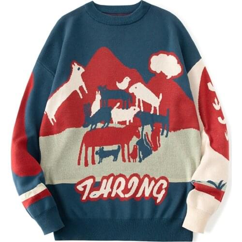 Men Casual Sweater Loose Harajuku Style Mens Fashion Pullover Fit Knitted Round Neck Long Sleeve Male Autumn Winter Sweaters