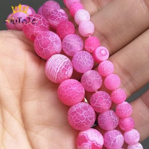 Natural Beads Fuchsia Frost Cracked Dream Fire Dragon Veins Agates Stone Beads For Jewelry DIY Making Bracelet 15'' 6 8 10mm
