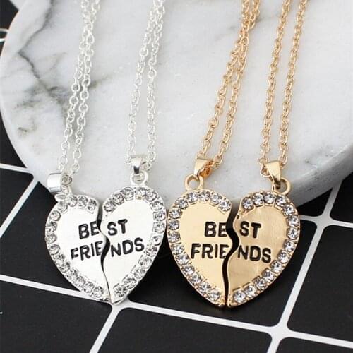 2020 New Fashion alloy Crystal Heart Necklace Best Friend Necklaces Pendants For Women Love English Pendant 2pcs/set