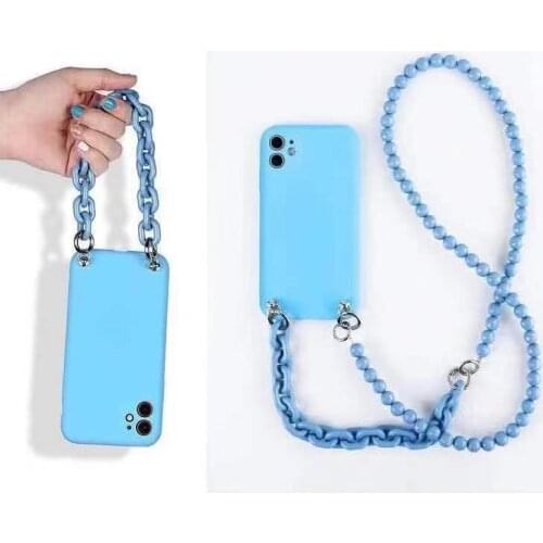 Original Crossbody Necklace Lanyard liquid silicone phone case For iphone 11 12 Pro Max 11 Pro Max X XS XR Bead chain lanyard