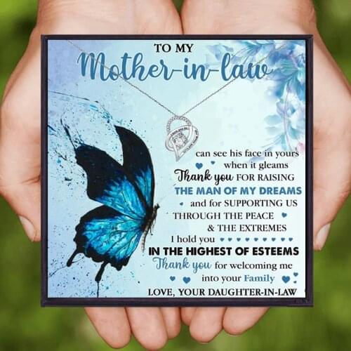 Heart Crystal Chain Necklace Mother in Law Aesthetic Pendant Necklaces for Women Family Jewelry Christmas Mothers Day Gift