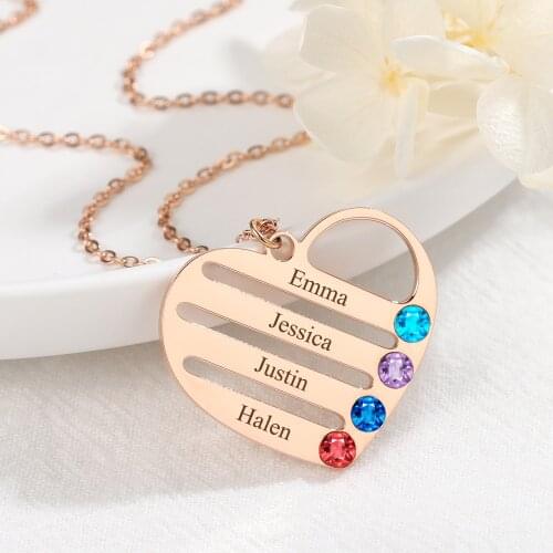 Personalized Name Necklace Custom Birthstone Necklaces Engrave Heart Name Pendant Charm Stainless Steel Jewelry Gift For Women