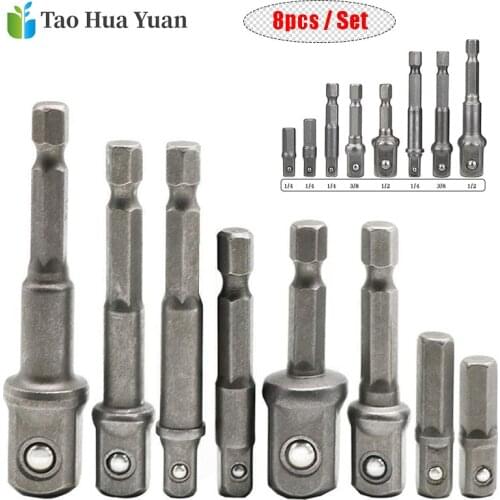 8pcs/set Socket Adapter Impact/Extension Set 1/4" 3/8" 1/2" Impact Hex Shank Drill Bits Bar Set Power Drill Adapter Tool Set AA0