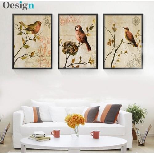 Triptych Poster American Retro Color Bird Painting On Canvas Art Canvas Poster Animal Wall Picture Living Room Home Decoration