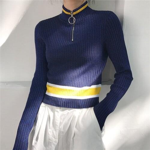 Pullover Direct Selling Acrylic 2019 Hot Womens Sweater Ring High Collar Slim Striped Long-sleeved Knit Bottoming Shirt Women
