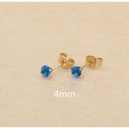 4mm AAA Round Colorful Blue Red Zircons Stud Earrings With Stianless Steel Needle Brief Jewelry 20 Colors For Choose No Allergy