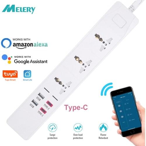 WiFi Smart Power Strip Surge Protector Universal Outlets Electric Plug Type-C USB Sockets Remote Control by Alexa Google Home