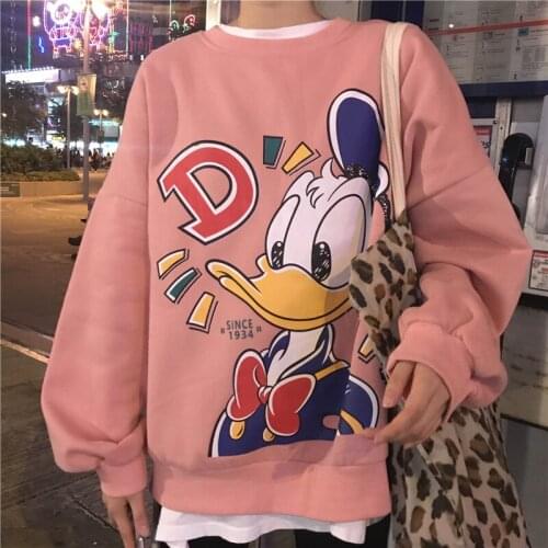 Spring Autumn Women Cartoon Sweatshirt Loose Streetwear Oversized Long Sleeve O-neck Cute Kawaii Sweatshirts 2021