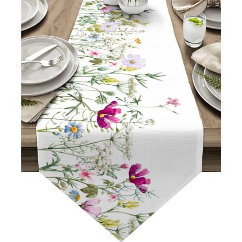 Spring Flower Vanilla Wildflower Modern Table Runner Wedding For Party Event Home Decoration Table Cover Mat Decor Accessories
