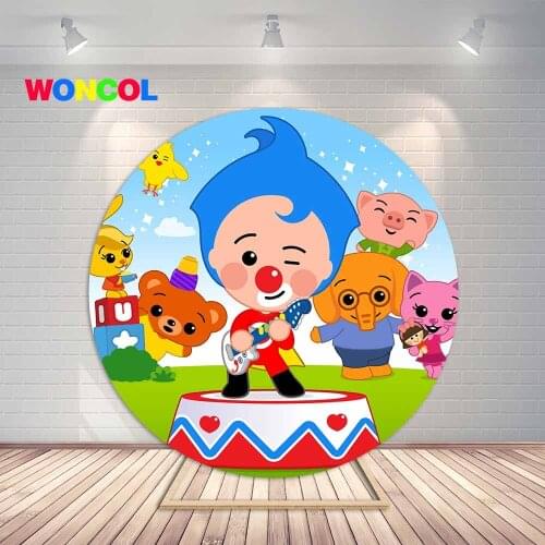 Woncol Plim Circle Photography Backdrop Kids 1st Birthday Baby Shower Cartoon Photo Background Blue Round Vinyl Photo Booth Prop