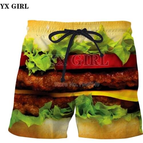 YX GIRL Drop shipping 2018 Summer New Fashion Mens shorts delicious food Burger/Pizza/Beef Printed Cool Casual Shorts