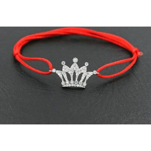 Women Silver Color Micro Crystal Zircon AAA Crown Bracelet Red Rope Line Thread String Couples Bracelets For Men Lovers Gifts