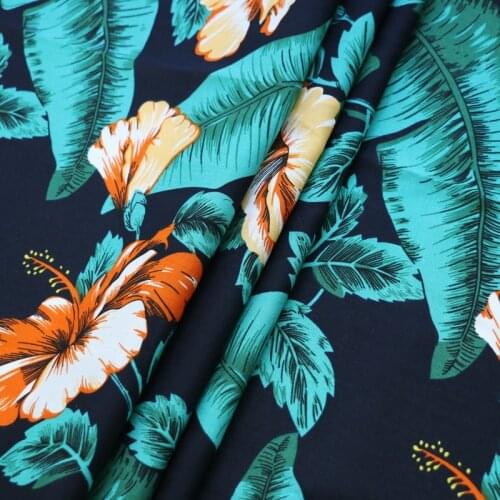 1 meter X 1.4 meter Jungle Print Viscose Rayon Fabric Soft Hawaii Dress Material Deep Navy