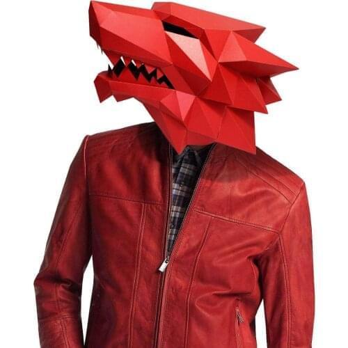 3D Paper Mask Fashion Werewolf Animal Costume Cosplay DIY Paper Craft Model Mask Christmas Halloween Prom Party Gift