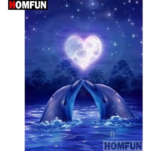 HOMFUN 5D DIY Diamond Painting "Animal dolphin couple" Full Drill Resin Diamond Embroidery Cross Stitch Home Decor A27485