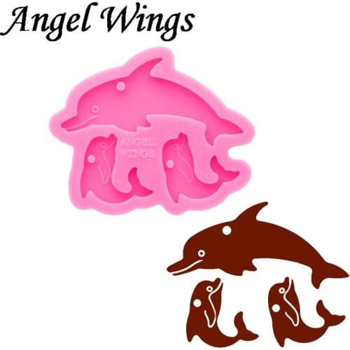 Shiny Dolphin Family Resin Mould Silicone Mother baby Keychains Molds DIY Jewelry Epoxy Mould DY0666