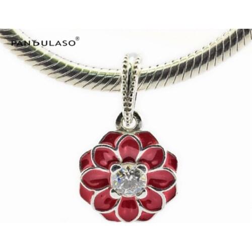 Red Dangle Blooming Dahlia Beads For Jewelry Making Fit Charm 925 Silver Original Bracelets Woman DIY Silver Beads