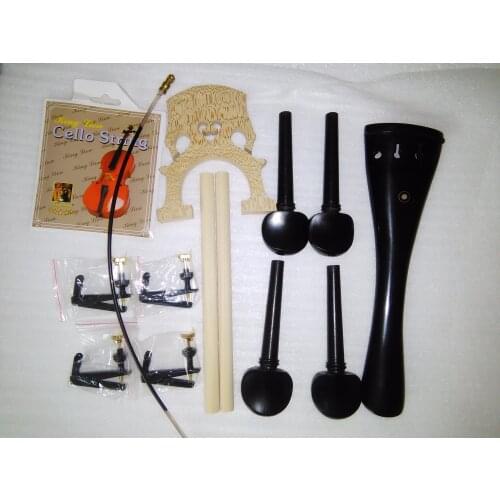 1 Set Cello Parts Ebony Parts Rose Wood Cello Fitting 4/4 String Nylon Gut Fine Tuners Bridge All In 4/4