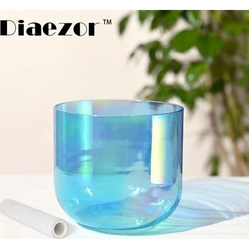 Diaezor 8 Inch 440Hz or 432Hz Colorful Cosmic Clear Chakra Alchemy magic Blue Quartz Crystal Singing Bowl for Sacred Meditation