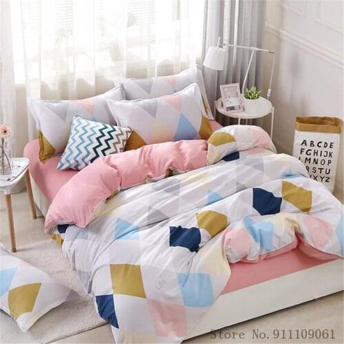 Home Textile Rhombus Colorful Pink Pattern Duvet Cover Pillowcase Sheet Simple Bedding Set Children and Adult Linens Bedclothes