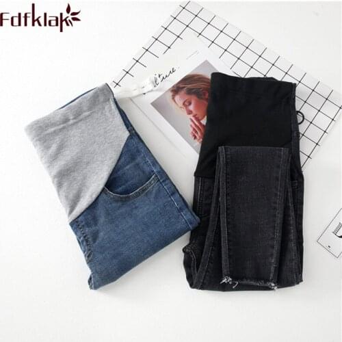 Fdfklak Denim Maternity Jeans 2018 Spring Autumn Pregnancy Trousers Clothes For Pregnant Women Black/Blue Maternity Jeans F262