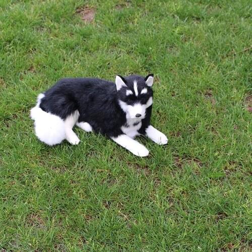 Real life toy black husky dog about 30x20cm hard model handicraft,plastic&furs lying dog home decoration toy gift w4055