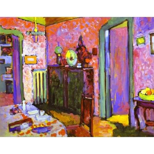 100% handmade Oil Painting reproduction on linen canvas,Interior My Dining Room 1909 by Wassily Kandinsky,Museum Quality