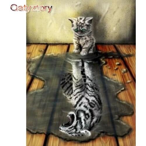 GATYZTORY Frame Lovely Cat DIY Painting By Numbers Kit Animals Handpainted Oil Painting Unique Gift For Home Decor Artwork