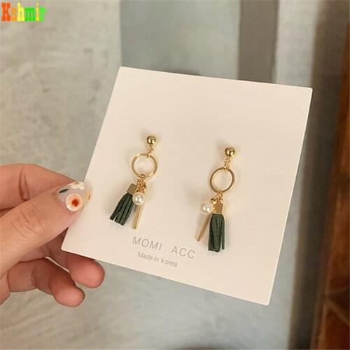 Kshmir New womens earrings tassel retro fashion round pearl earrings black earrings patchwork girls fashion jewelry gift 2021