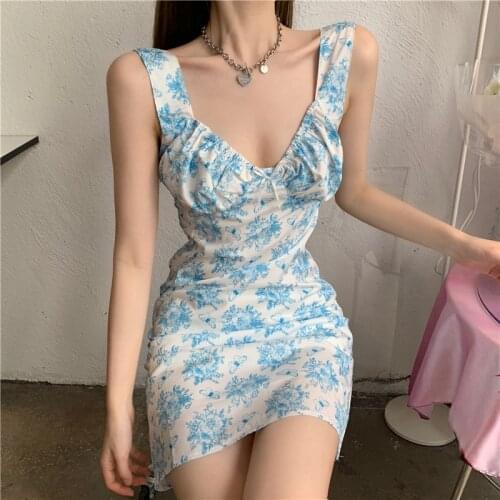 Floral Summer Dress Bandage Spaghetti Straps V Neck Backless Short Dresses for Women Party Sexy Vestidos 2021 New Jurk Kleid