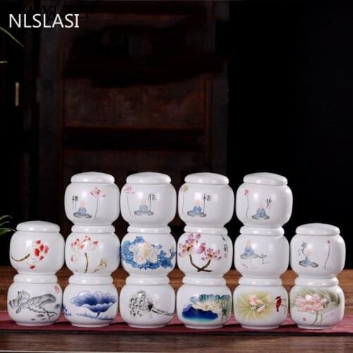 Chinese Style Matte Ceramic Tea Caddy Small Mini Portable Green Tea Sealed Cans Storage Tanks Travel Moisture proof Powder jar