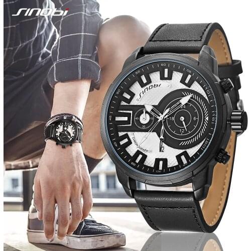 SINOBI Mens Quartz WristWatches Fashion Luxury Chronograph Military Army Wristwatch Leather Quartz Male Clock Relogio Masculino