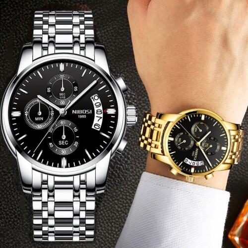 NIBOSI 2019 Luxury Business Men Quartz Watches Luminous Waterproof Military Sport Watch Male Wristwatches Relogio Masculino