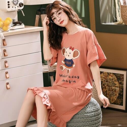 2020 New Summer Cute Women Sleepwear M-3XL Nightgowns Home Wear Girls Sleep Lounge Nightgrowns Dress Home Loose Soft Clothing