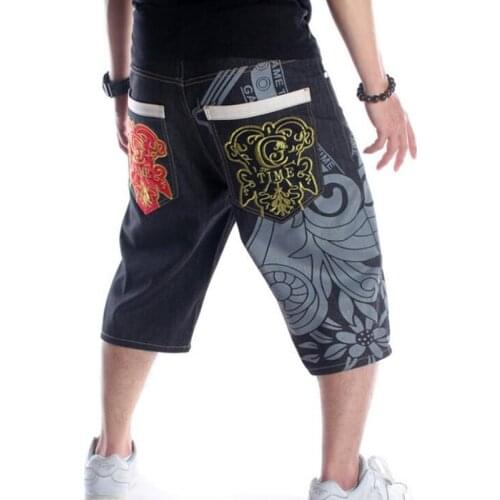 New Arrival Loose Denim Shorts Mens Youth Hip-hop Character Embroidery Medium Pants Tide Fashion Summer Trousers