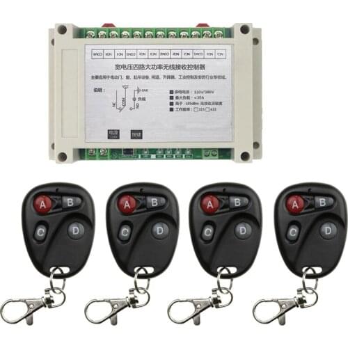 New AC220V 250V 380V 30A 4CH RF wireless remote control switch System Transmitter+ Receiver light /lamp/ window/Garage Doors