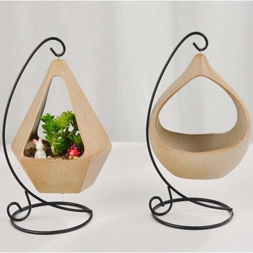 Stoneware Iron Hanging Basket Green Plant Flower Pot Desktop Office Decor European Iron Frame Ceramic Fleshy Leaf Flower Pot