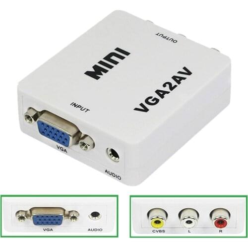 1080P Mini VGA to AV RCA Converter with 3.5mm Audio VGA2AV/CVBS+Audio Convertor for HDTV PC