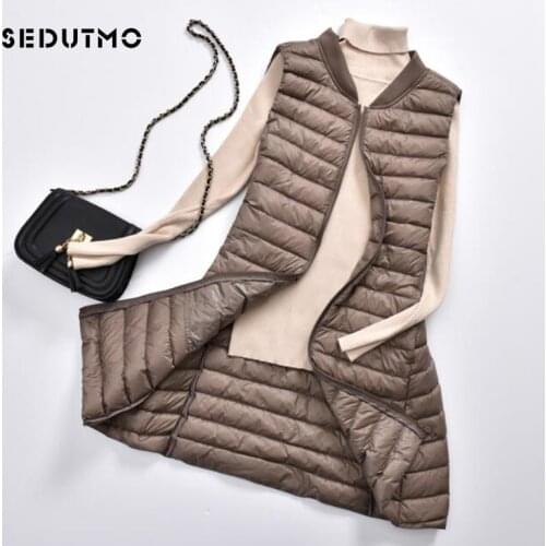 SEDUTMO Winter Plus Size 3XL Women Down Jackets Vest Long Ultra Light Duck Down Coat Autumn Puffer Waistcoat Slim Parkas ED506