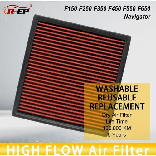 R-EP High Flow Air Filter Fits for Ford F150 F250 F350 F450 F550 F650 Lincoln Navigator Washable Reusable Cold Air Intake