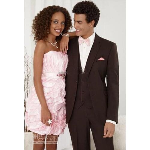 Chocolate Groom Tuxedos Notch Collar Groomsman/Men Wedding Suits(Jacket+Pants+Tie+Waistcoat/best man suitswedding men cloth