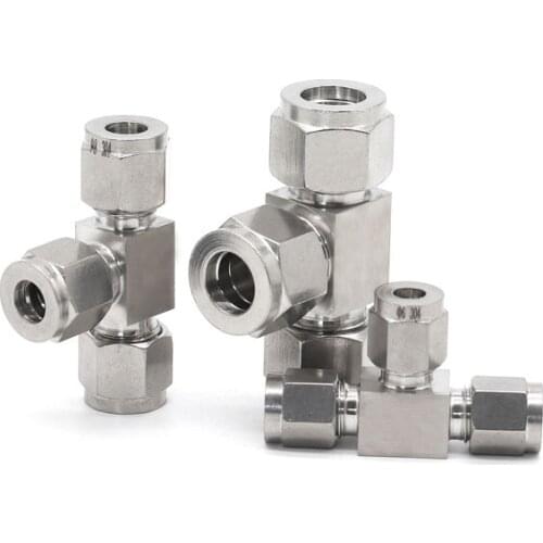 3-25mm 1/4"-1" Tee 3 Ways Splicer Double Ferrule Compression Tube Union Connector Stainless 304 Steel Air Oil Water