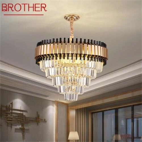 BROTHER Postmodern Black Chandelier Fixtures Crystal Pendant Lamp Luxury Light Home LED Decorative for Living Dining Room