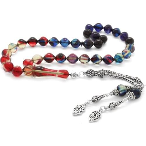 Tesbihane 925 Sterling Silver Tassels Istanbul Cut Filtering Bonibon Fire Amber Prayer Beads
