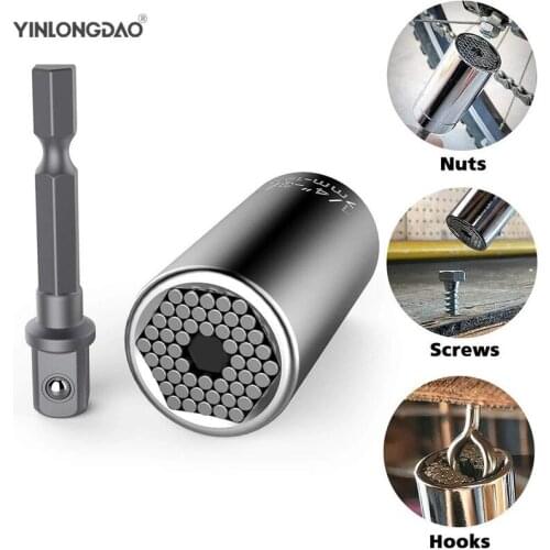 Sunshine 2 Pcs/Set Universal Torque Wrench Head Set Socket Sleeve 7-19mm Power Drill