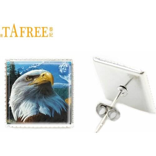 TAFREE vintage animal birds square stud earrings for women mountain eagle stud earring fashion jewlery E296