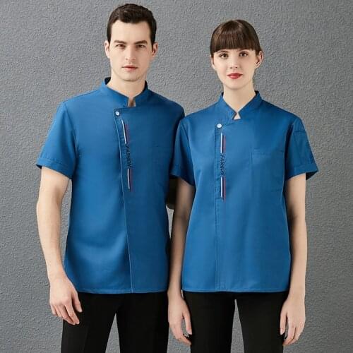 Short Sleeve Breathable Chef Uniform Unisex Bakery Kitchen Jackets Food Service Cooking Cook Coat Pastry Barber Shop Workwear