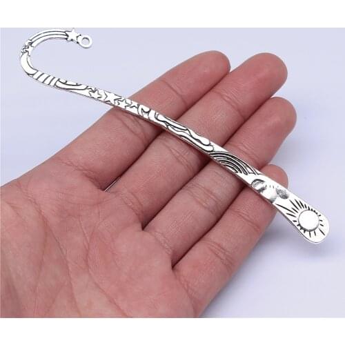 WYSIWYG 2pcs 123x24mm Charms Sun Moon Stars Bookmark Antique Silver Color