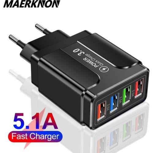 4 USB Fast Charger 5.1A Universal Wall Mobile Phone Tablet Chargers For iphone 11 8 Samsung Huawei Xiaomi Mobile Phone Charger