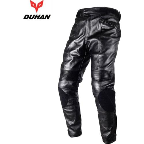 DUHAN Motorcycle Trousers Motorcross Riding Protective Trousers Waterproof Windproof PU Imitation Leather Racing Sports Pants